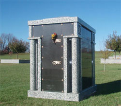 Granite-faced Columbarium at Blacksburg cemetery, Memorial Gardens of the New River Valley.